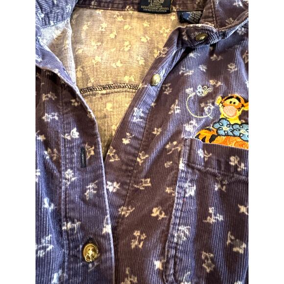 VTG DISNEY Pooh Corduroy Button Shirt Embroidered Tigger Floral Cotton Purple XL - Picture 9 of 10